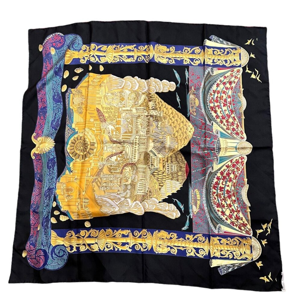 Hermes Carre L'Atlantide Atlantis Vintage 90cm Black Multicolor Silk Scarf - Picture 5 of 7